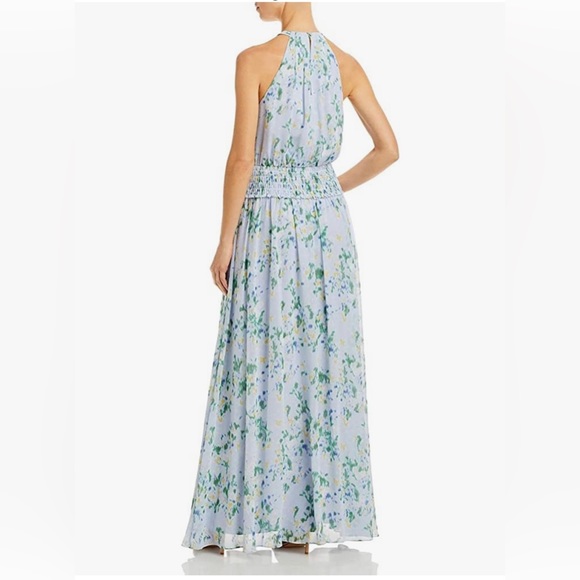 BCBGMAXAZRIA Halter Neck Smocked Waist Side Slit Maxi Evening Dress - Picture 2 of 2